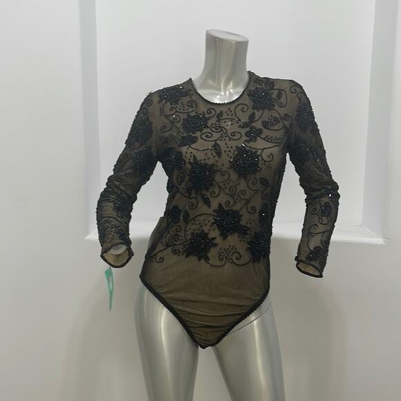 Bob Mackie Tops - Bob Mackie Special Occasion Beaded Long Sleeve  Bodysuit Black Size S